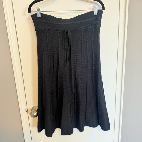 Lapis Black Ribbed Knit A-Line Skirt | Tie Waist | Size M - Picture 7 of 8
